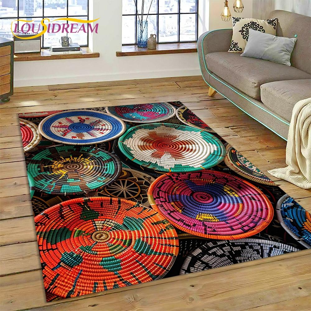 Colorful Crochet Mandala Flannel Area Rug - Boho Ethnic Woven Pattern Print Soft Mat for Living Room, Non-Slip Bohemian Home Decor #BohoMandalaRug #ColorfulCrochetMat #EthnicHomeDecor #2DWovenCarpet #NonSlipFlannelRug