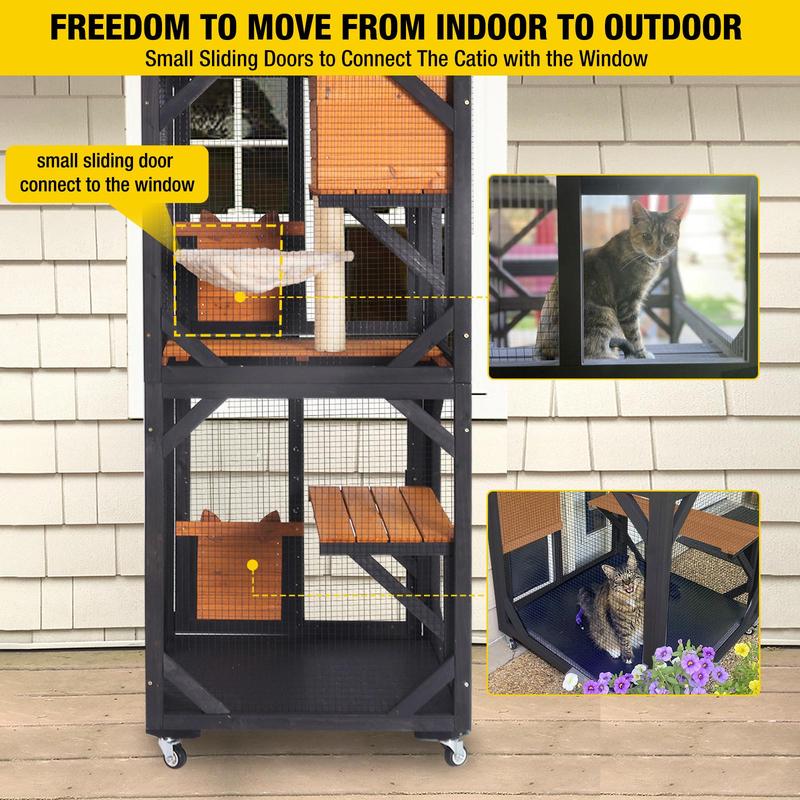 Aivituvin- Outdoor Cat Enclosure With wheels,Catio,Scratching Post and Hammock,Cat Enclosure For Indoor Cat,