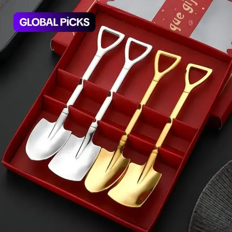 4pcs/set 304 Stainless Steel (18/8) Creative Shovel Shaped Spoon, Stainless Steel Coffee Spoon for Ice Cream, Tea, Appetizer, Dessert, Home Kitchen Supplies