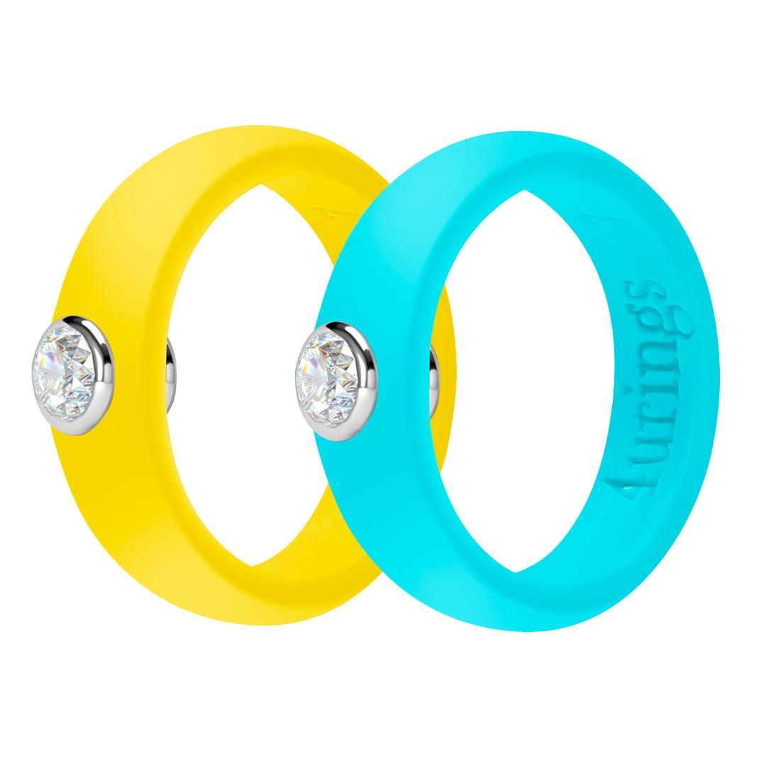 Metallic Bronze Oversize 4-12 Silicone Wedding Rhinestone Rings for Women With Diamond Stackable Silicone Rubber Wedding Bands