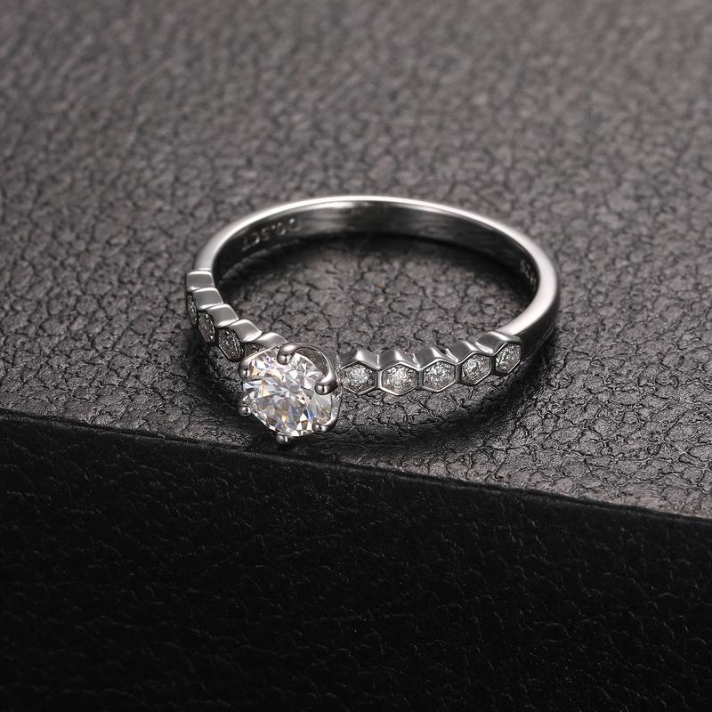 【#R42】925 Sterling Silver Synthetic Moissanite Ring, Women, 6 Prong Setting, D Color, Wedding Jewelry