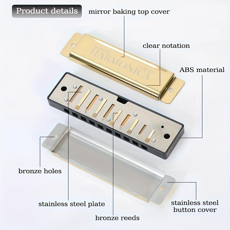 Beginner Harmonica - 10-Hole C Key Professional Blues Harmonica, Comes with a Harmonica Case, Cleaning Cloth, And Manual, Perfect for Beginners, Adults, And Professionals As a Joyful Gift for Eid