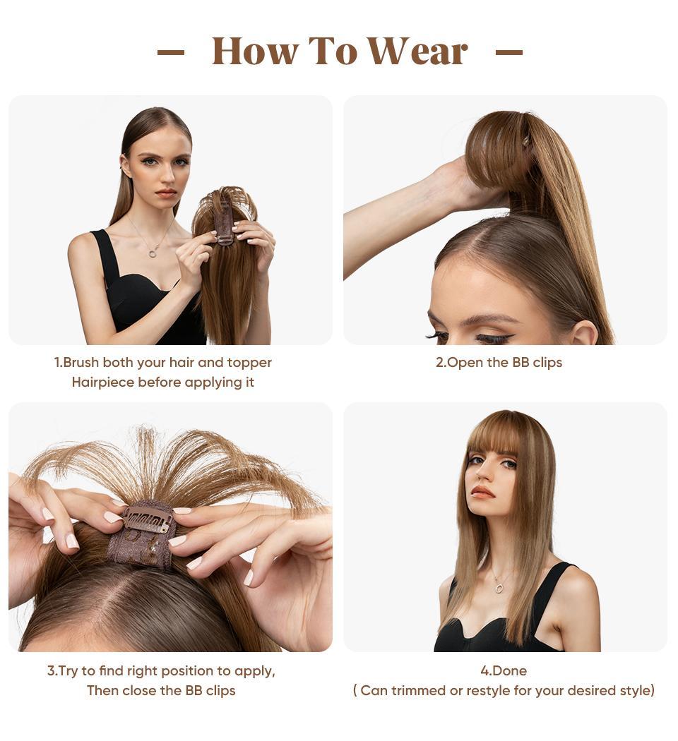 One Piece Synthetic Clip in Hair Topper With Bangs Straight Wig Overhead Natural Invisible Replacement Cover White Hair Piece