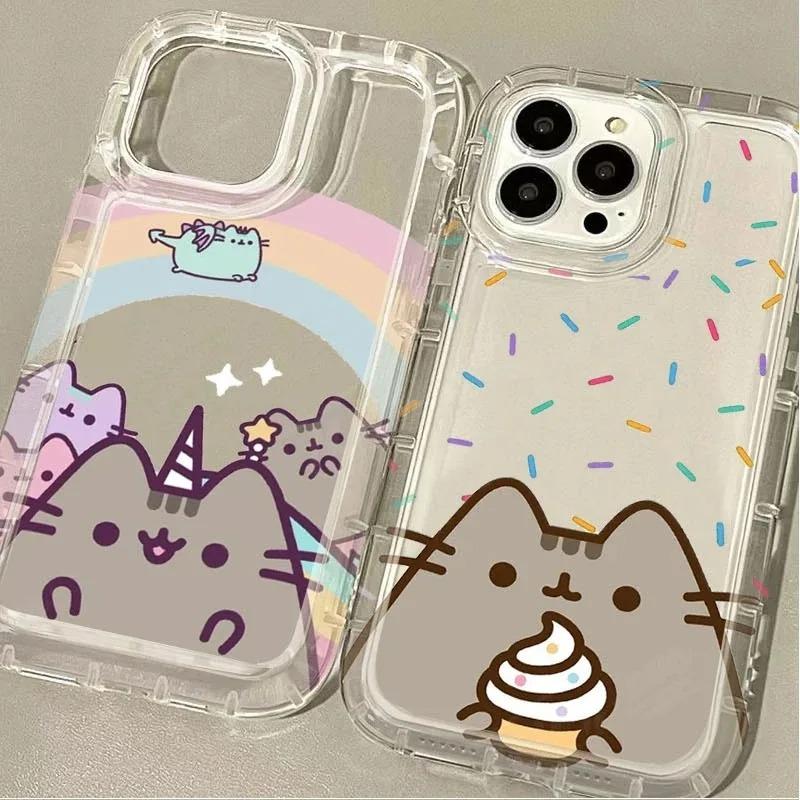 Rainbow Pusheen Cat Clear Protective Case Casing For iPhone 16 15 14 13 12 11 Pro Max XS X XR 8 7 Plus SE 2020 Cellphone Smartphone Shockproof Transparent Soft Cover Accessories