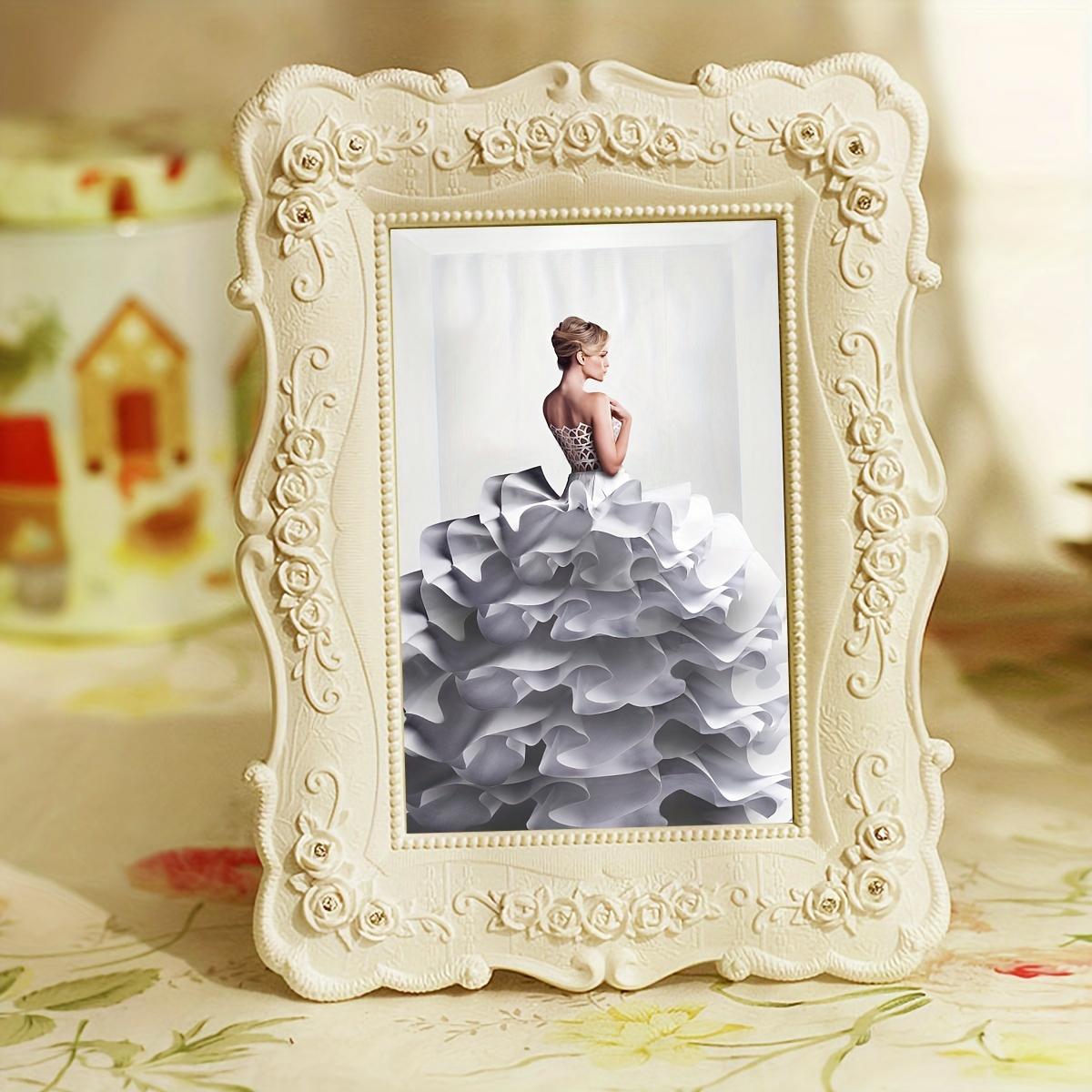 8 Inch Vintage Picture Frame with Rose Flower Design, Vintage Frames for Tabletop or Wall Display, Elegant Design with a black velvet backing, Horizontally or Vertically Use, Photo Frame for Home Decor Wedding