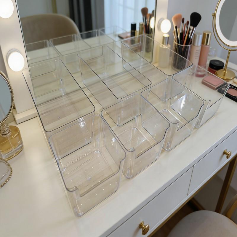 7-piece LUKISU Transparent Stackable Storage Box Set, Makeup Box Organizer with Drawers, Plastic Sliding Trays, No Assembly Required, Space-Saving, Suitable for Organizing Bathrooms, Kitchens, Bedrooms