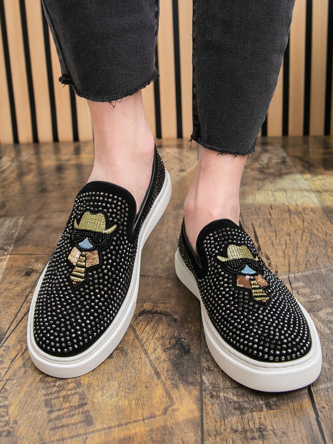 Men's Fashion Trendy Shoes, High-Quality Crystal Brick Cartoon Pattern, Daily Wear, Business Casual, Night Club, Driving, Slip-On Loafers