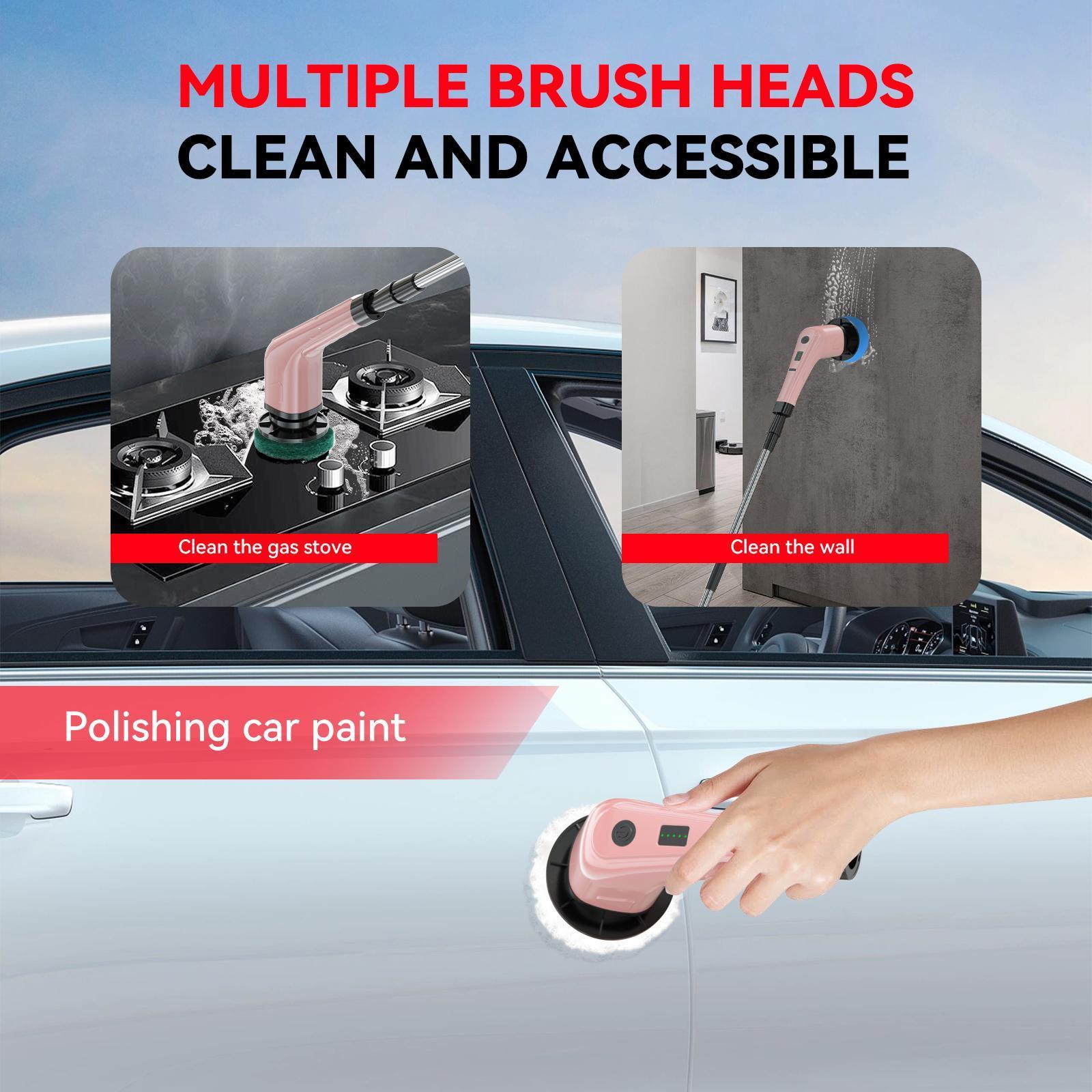 Wireless Rechargeable Spin Scrubber - Durable Cordless Electric Power Scrubber with 2500mAh Long-Lasting Battery, IPX7 Waterproof, ABS Body, 8 Brush Heads, USB Port for Bathroom, Kitchen Wet Areas