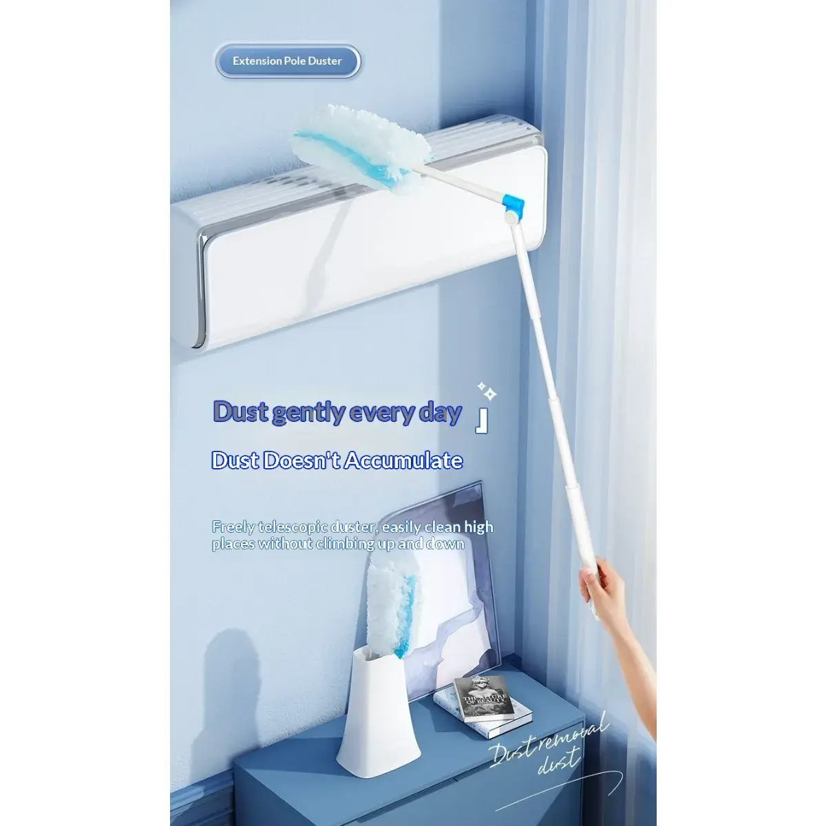 TEITEIRO Telescopic Duster with Long Handle, Bendable 168.5cm Extendable Dusting Wand with 6 Refills, Electrostatic Fluffy Dusting Brush for Ceiling, AC, Blinds, Under Furniture, High Reaching Cleaning Tool