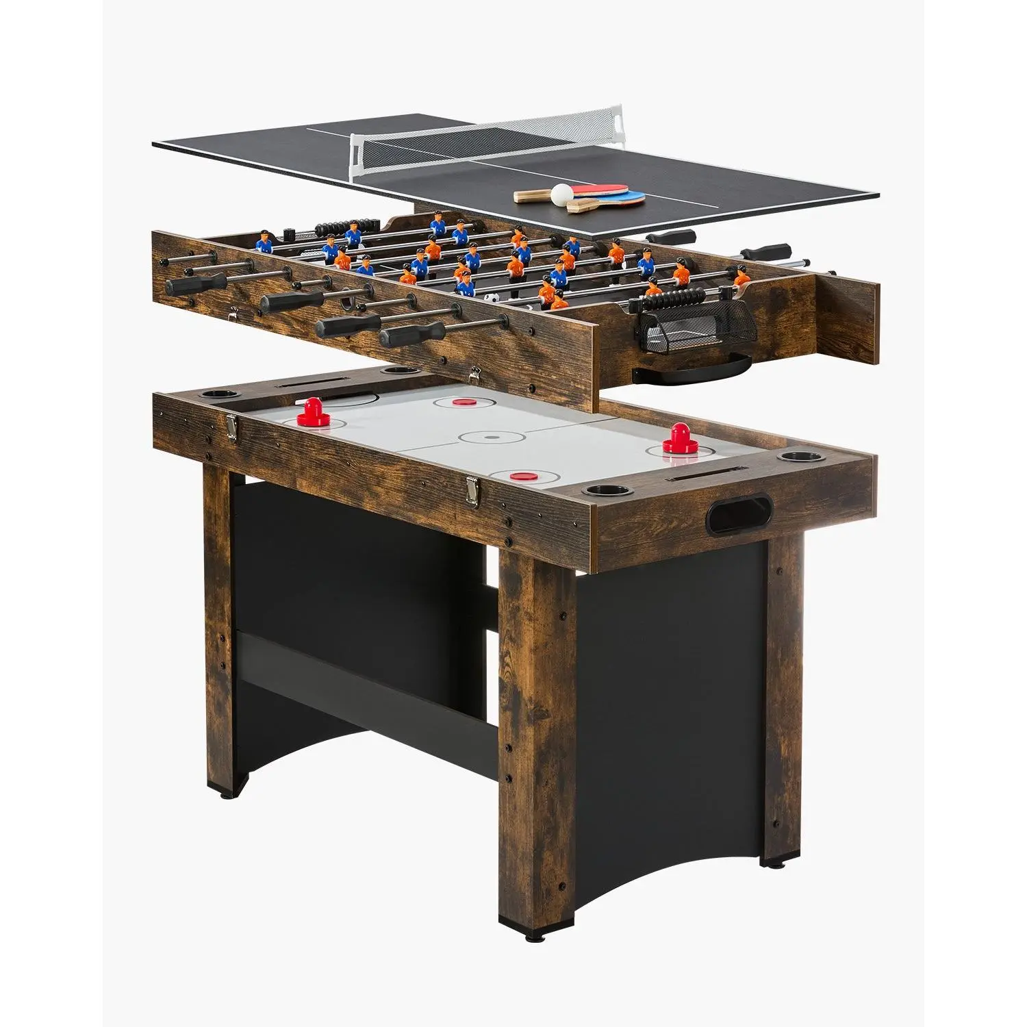 VEVOR 3-in-1 Combo Game Table Set, 54" Air-Powered Arcade Table with Air Hockey, Ping Pong, Foosball, Pushers & Pucks, Foosball Handles for Game Room Family Fun