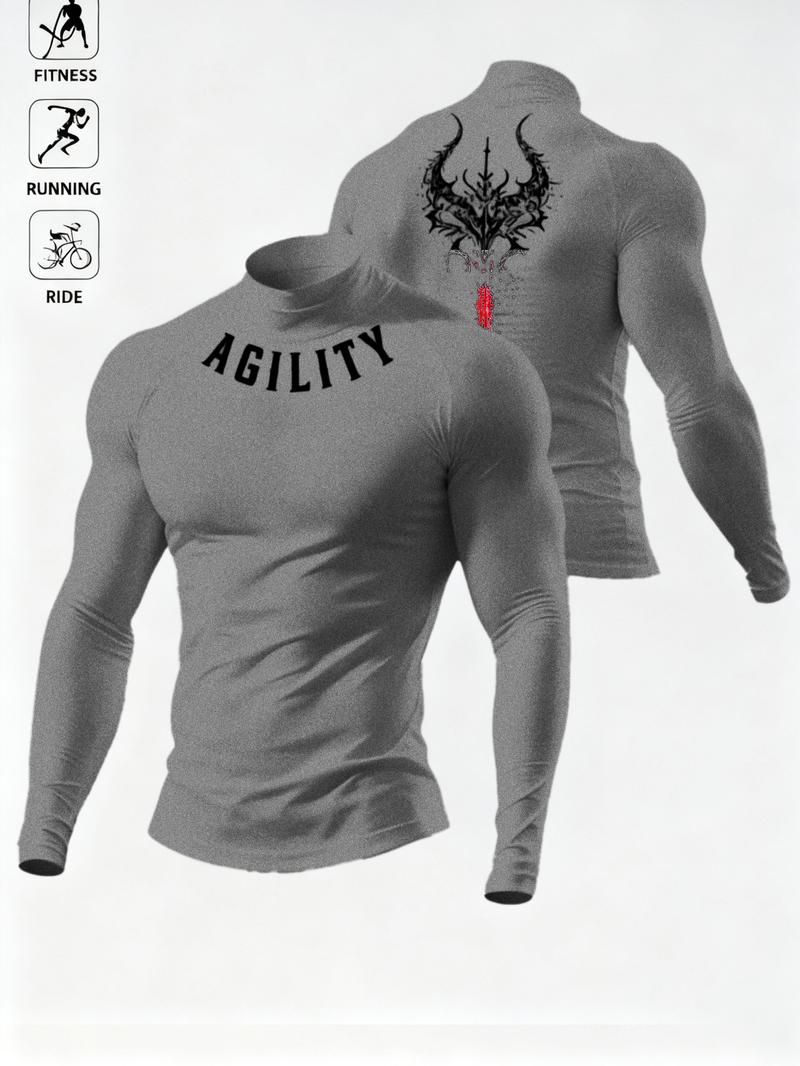 Men's Casual Breathable Fitted Long Sleeve Sports T-Shirt, Compression Top with Turtle Neck Design, Fitness Long Sleeve Shirt, Gym Athletic Clothes