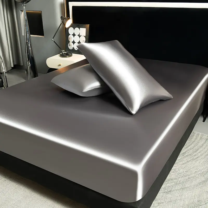 Solid Color Satin Fitted Sheet Set, Soft Silky Bed Sheet with Smooth Finish, Deep Pocket and All-Around Elastic, Bedding for Bedroom, Dorm, Hotel and Guest Room, Available in Multiple Colors and Sizes, Silky Texture for Everyday Bedroom Styling