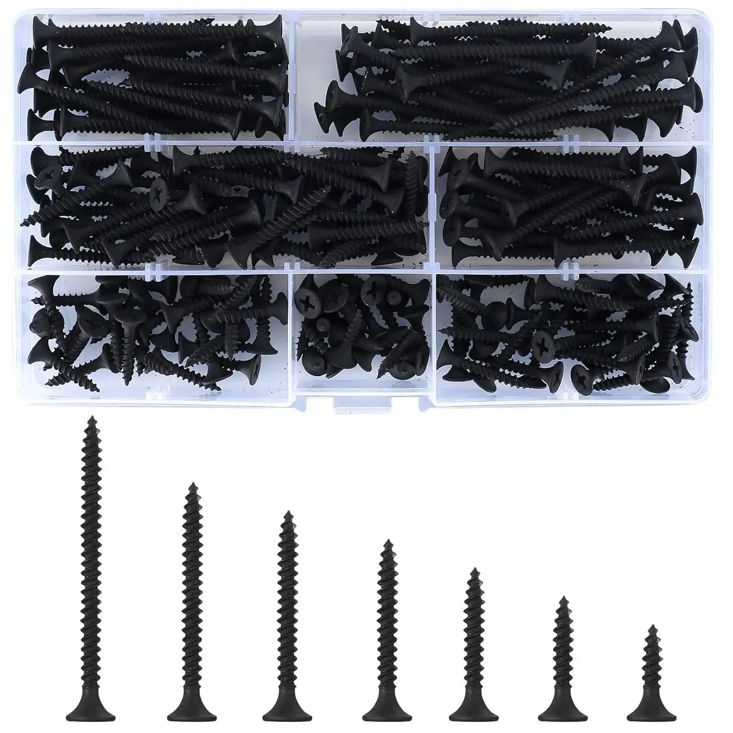 220-Piece Self-Tapping Screw Set, M3.5 Sizes, Flat Head Cross Philips, Carbon Steel, Durable, Ideal for Wooden Furniture, Wood Screws, Screws Assortment Kit, Hardware