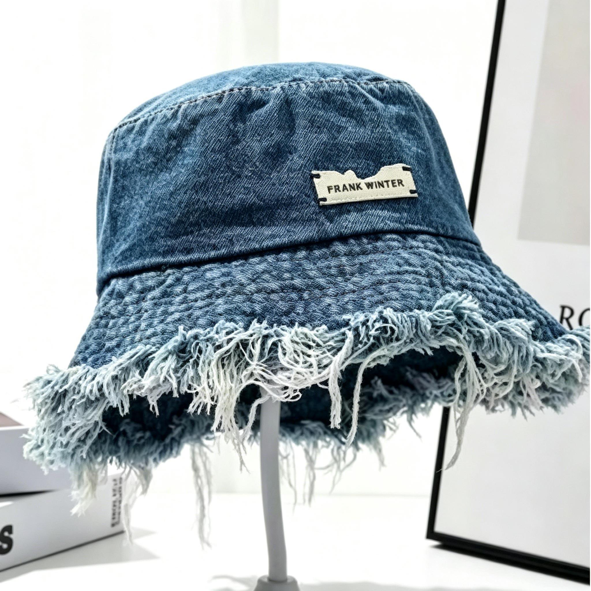 Women's Thin Washed Denim Bucket Hat | Summer Distressed Frayed Edge Wide Brim Sun Protection Hat for Outdoor