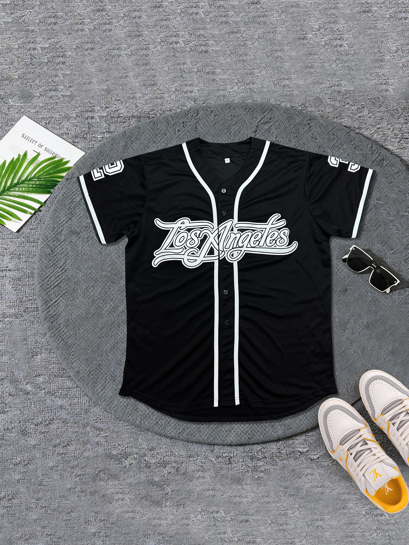 Vintage Los Angeles Embroidered Baseball Jersey for Men Women, Unisex Breathable Casual Short Sleeve Button Down Baseball Shirt, Hip Hop Fashion Streetwear Top