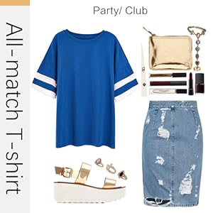 PiePieBuy Women's Oversized Color Block T-Shirt - Half Sleeve Crew Neck Cotton Tunic Top Loose Comfort Fit