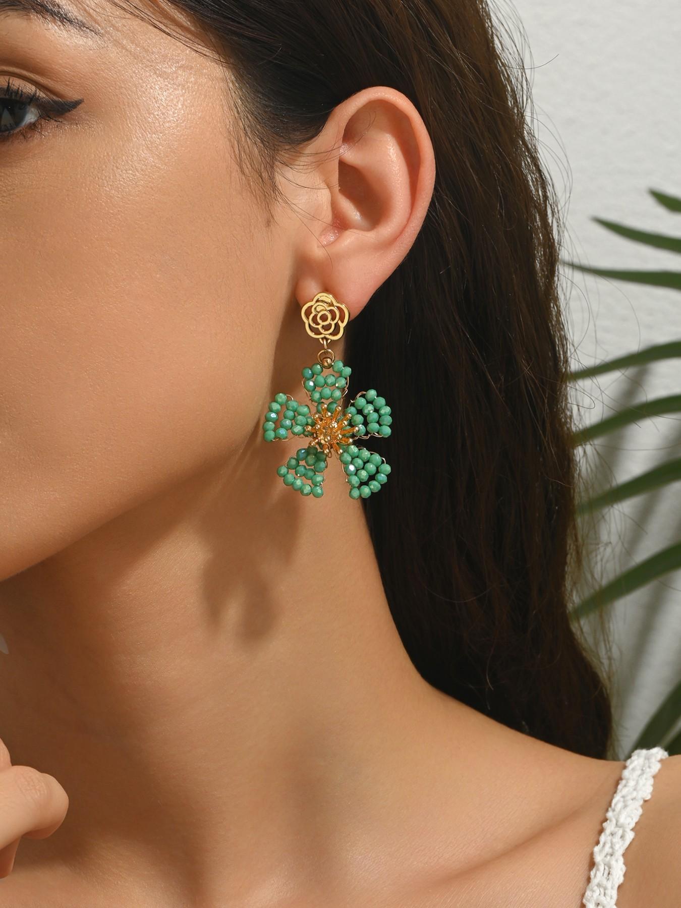 A pair of handcrafted, bohemian-style vintage dangle earrings featuring beaded floral designs—the perfect gift for a loved one, mother, or friend. An ideal present for Valentine's Day, Mother's Day, International Women's Day, wedding season, Thanksgiving