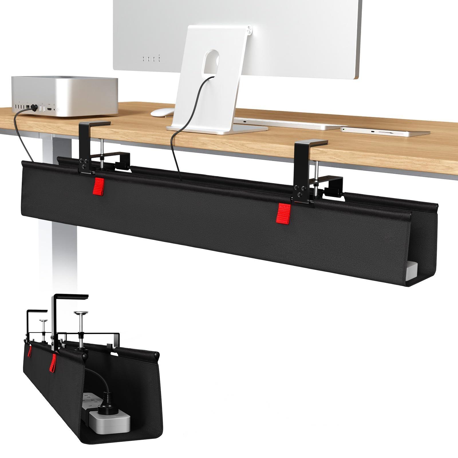 No Drill Under Desk Cable Management Tray, 36" Cord Organizer, Clamp ...