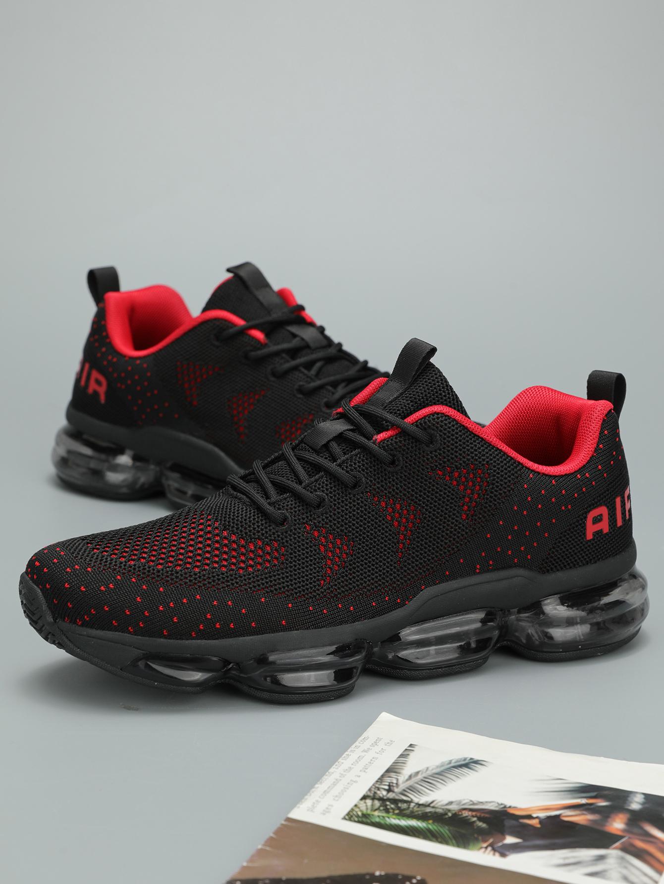 Men's Air Cushion Running Shoes Walking Jogging Fitness Gym Fashion Sneakers Lace Up Casual Comfortable Work Tennis Sport Athletic Trainers Black/Red