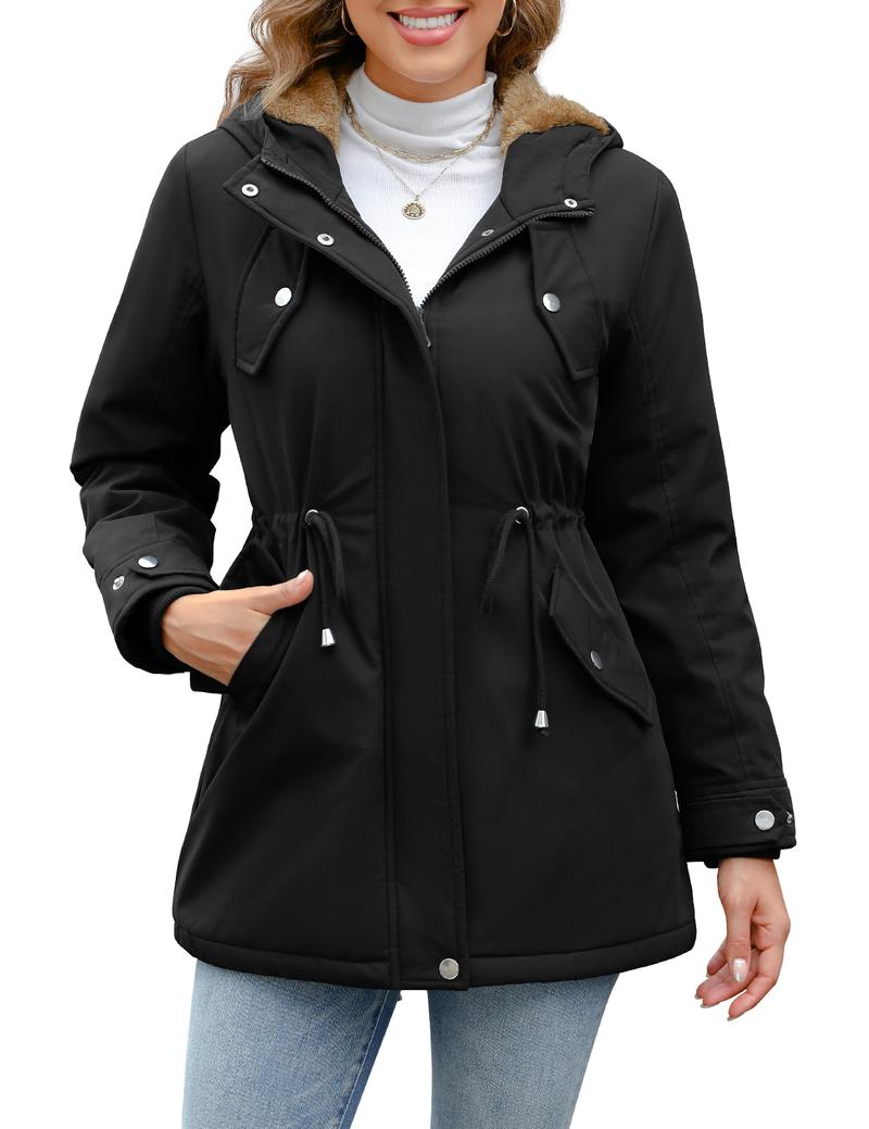 UMIPUBO Women's Winter Fleece Thicken Coat Water-Repellent Hood Parka Jacket Warm Zipper Outerwear with Pockets