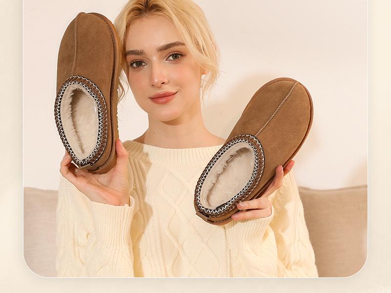 Women's Suede Slippers Outdoor House Slipper Non-Slip Fluffy Comfortable Warm Cute Mini Platform Braided Leather for Autumn Winter Fuzzy Cozy Classic Stylish