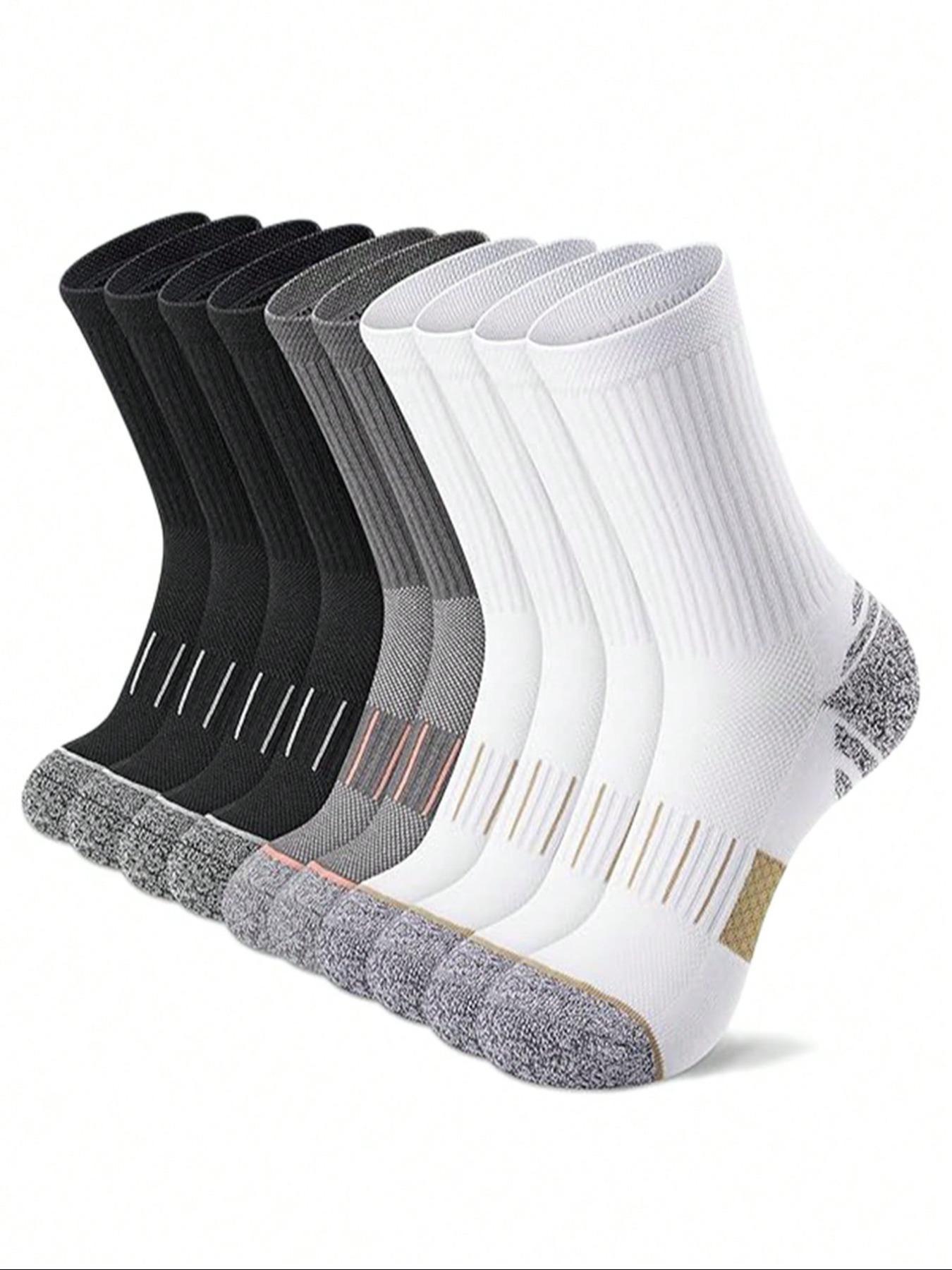 10 Pairs Men's Sports Socks, Shockproof Non-Slip Crew Socks, Breathable Moisture-Wicking, Marathon Running, Basketball, Soccer Socks