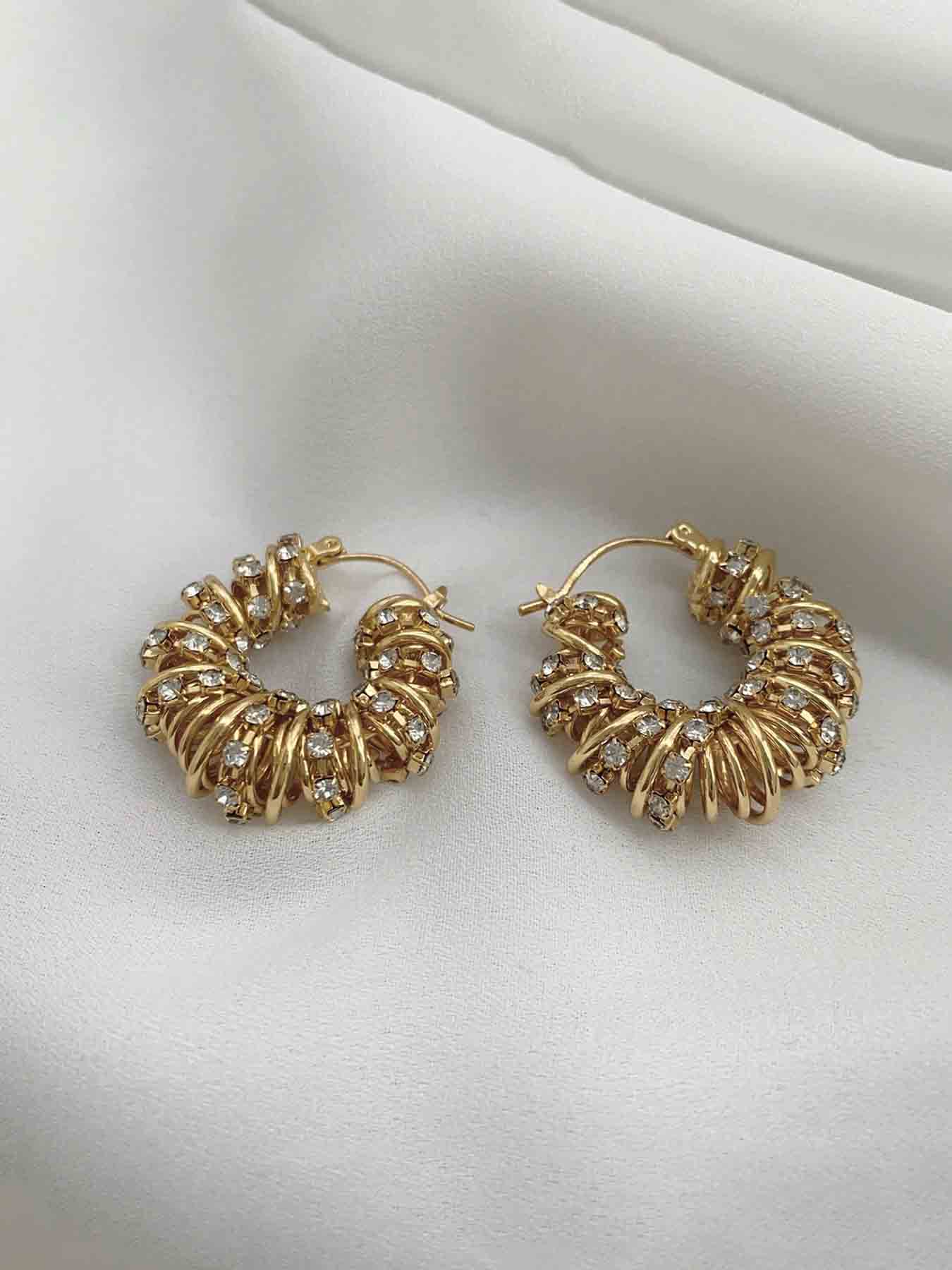French Vintage Braided Hollow Out Twist Round Earrings, Elegant Women's Zircon Studs, Unique Design, Trendy Gift Idea, Zirconia Hoop Earrings