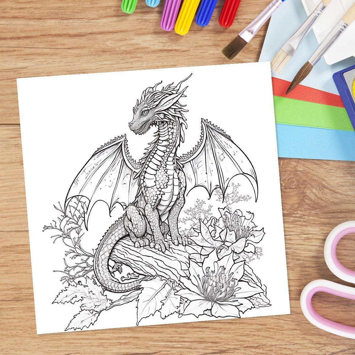 Dragon-Themed Coloring Book, 20 Pages Dragon Pattern Drawing Book, Art & Handmade Painting Frame, Suitable for Home School Office