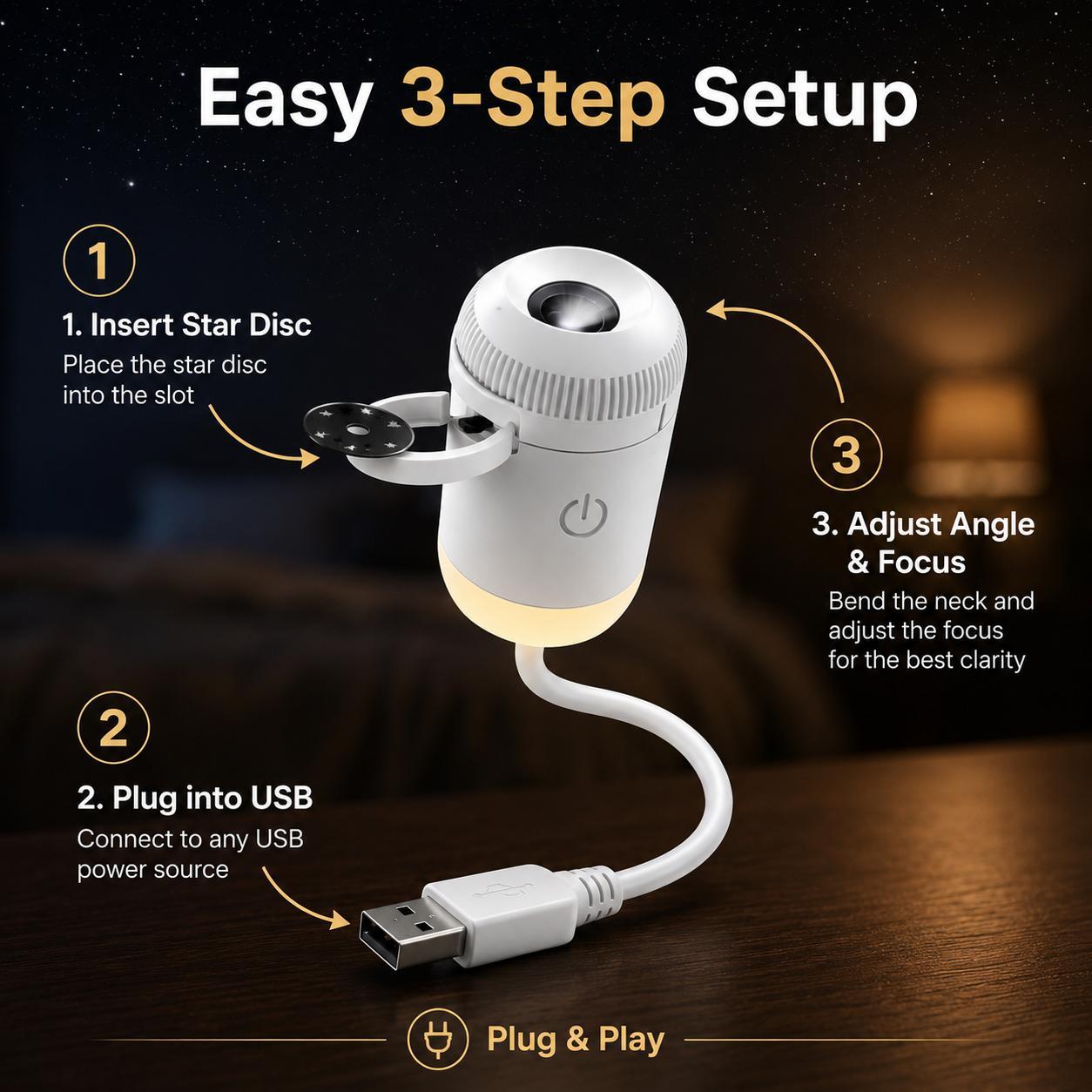 USB Star Sky Projector Lamp, Mini Galaxy Night Light for Bedroom, Romantic Room Decor, Kids Room, Dorm Room & Indoor Space