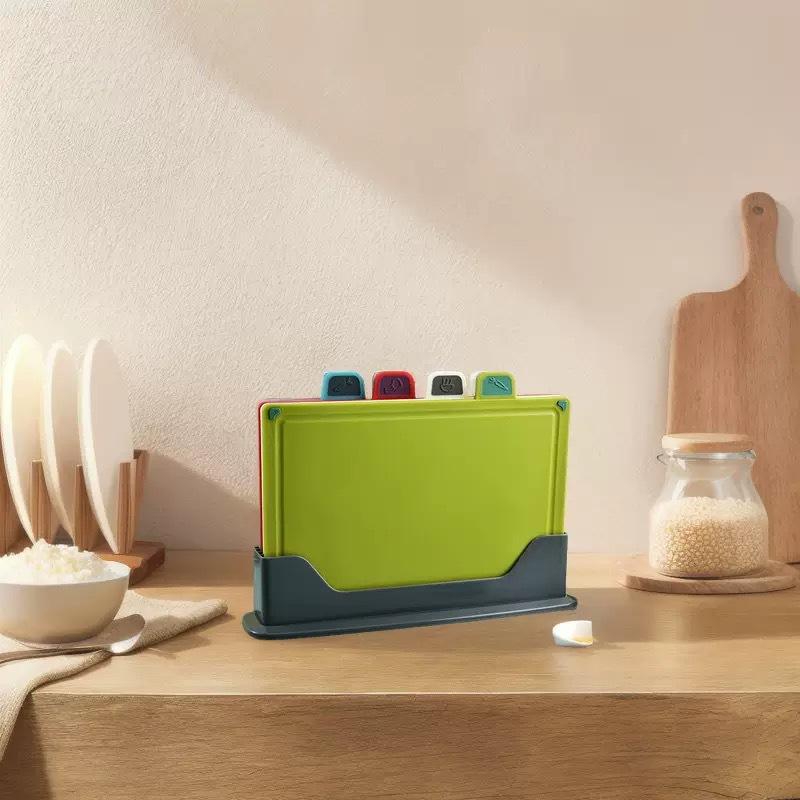 Color Coded PP Plastic Cooking Cutting Board Set Kitchen Multi Functional Chopping Boards for Fruits Vegetables Meat Dishwasher Safe Non Toxic