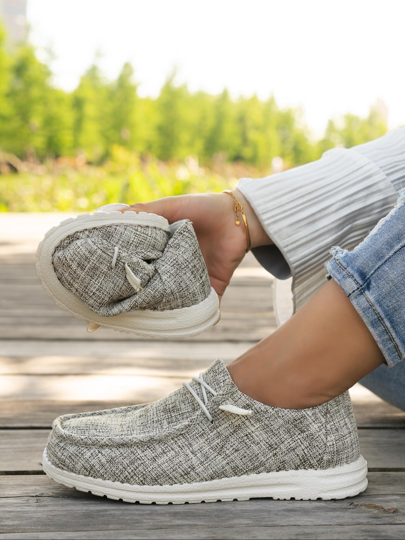 Women's Fashionable Plain Color Round Toe Slip on Sneakers, Lightweight Breathable Comfortable Lace-up Flats Shoes, Casual Comfortable Sports Walking Shoes, Casual Trendy Flat