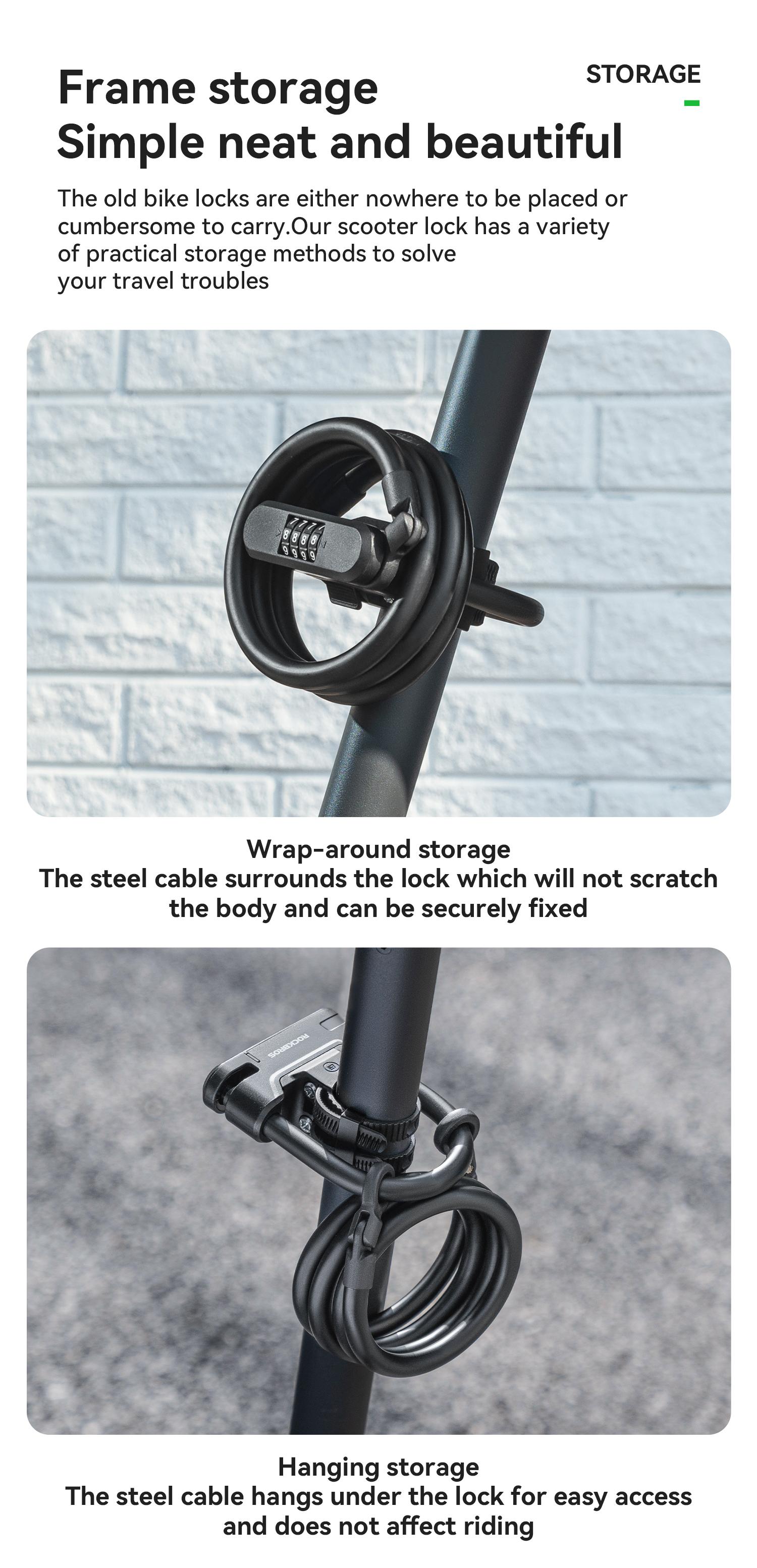 ROCKBROS U-Lock and Cable Scooter Bike Lock Anti-theft Lock