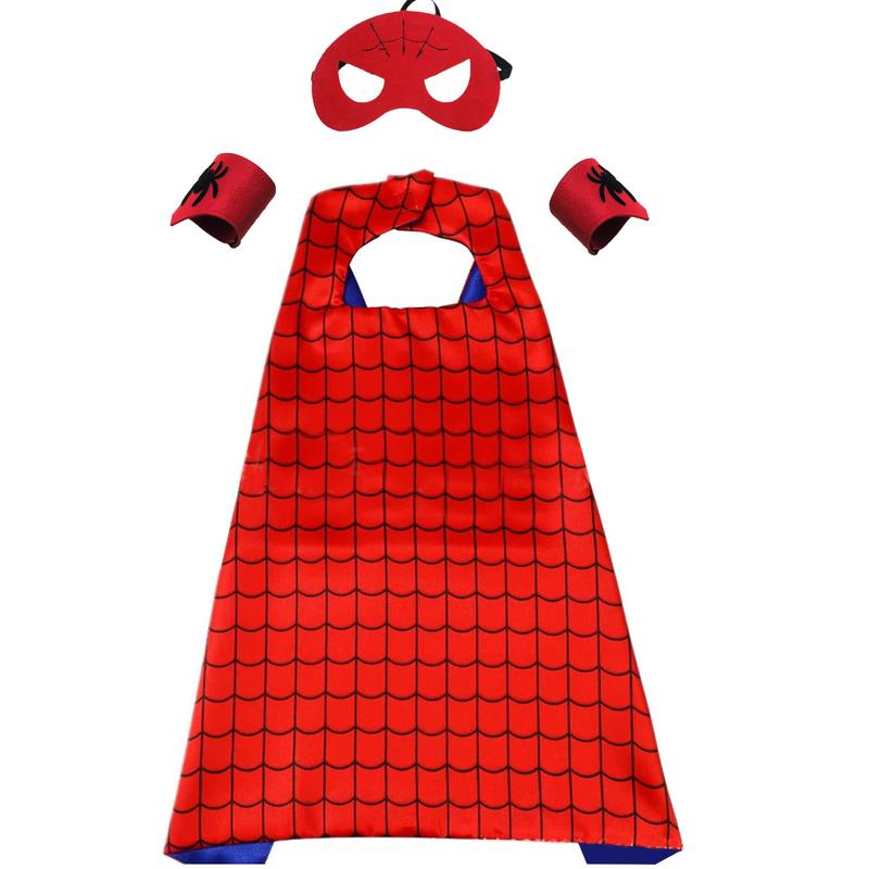 Superhero Cape Set with Spider Web Pattern, Eye Mask and Wrist Guards, Role Play Costume, Spiderman Costume Guy for Birthday Party, Halloween, Christmas