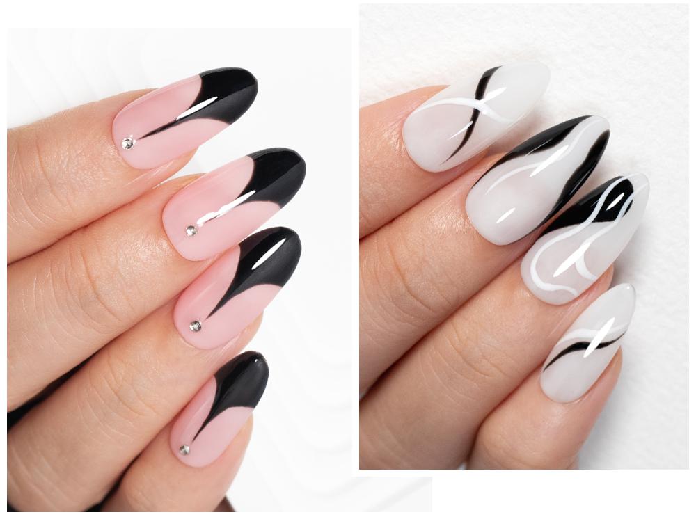 AWStorG 2Pcs/Set Black White Liner Gel Nail Polish Set, French Line Graffiti Painting Stripe Design, Ultra-fine Brush Head, Soak-Off Gel Varnish Girls Nail Art Gift