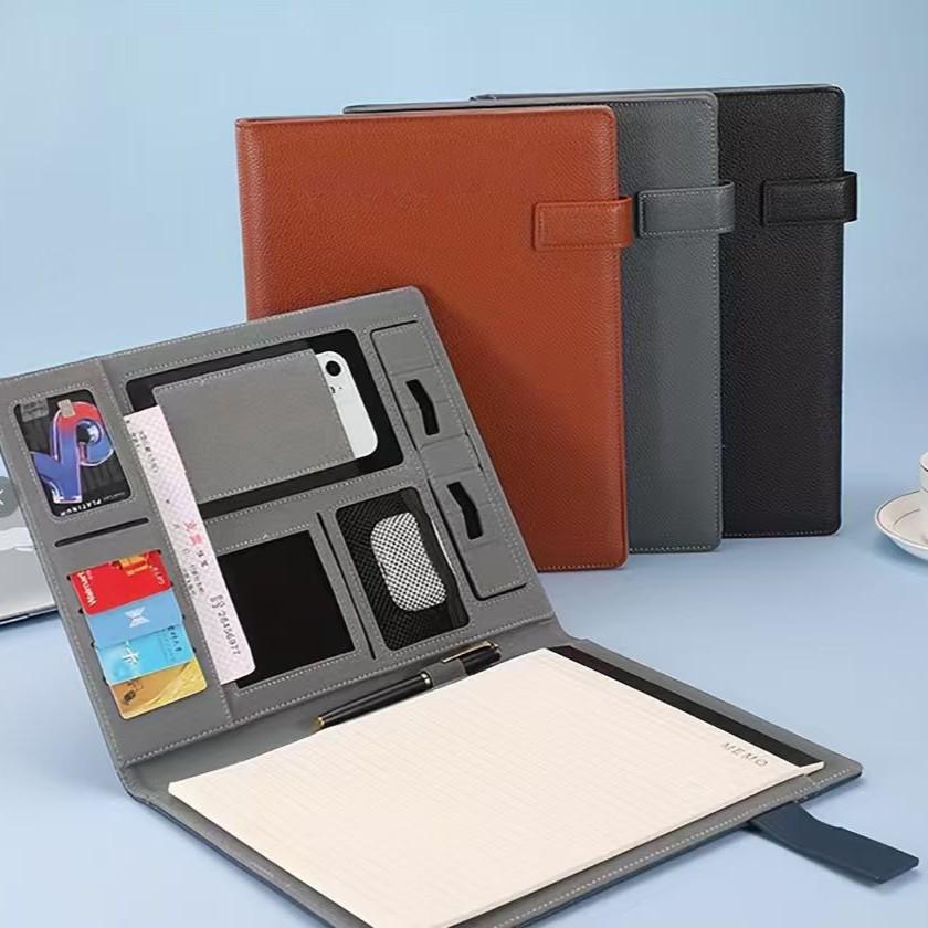 Multifunctional A4 File Folder with Sticky Notes, Office Storage Business Leather Document Manager, Contract Signing Book Office Supplies