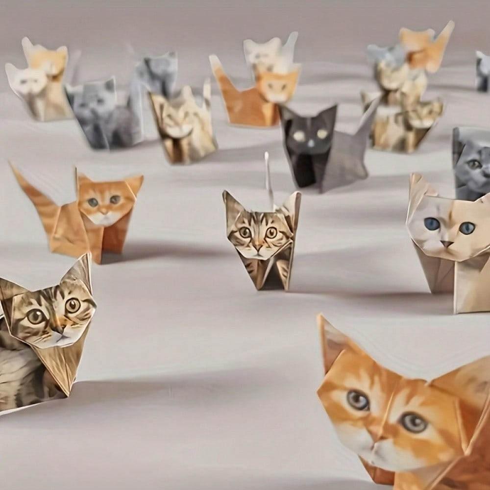 Paper Cat Kit, Cute Origami Craft Set, Includes 3D Paper Dog and Dinosaur Models, Adult Animal Papercraft, Home and Office Decor