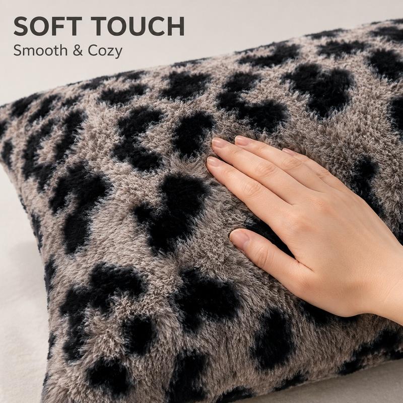 Luxury Faux Rabbit Fur Pillowcase, Leopard/Tiger/Butterfly Print & Solid Color Decorative Pillow Cover, Ultra Soft Plush Fluffy Cozy Bedding, Queen Size 50 x 75 cm (19.7 x 29.5 in), All-Season Decor for Bedroom, Dorm, Sofa & Guest Room
