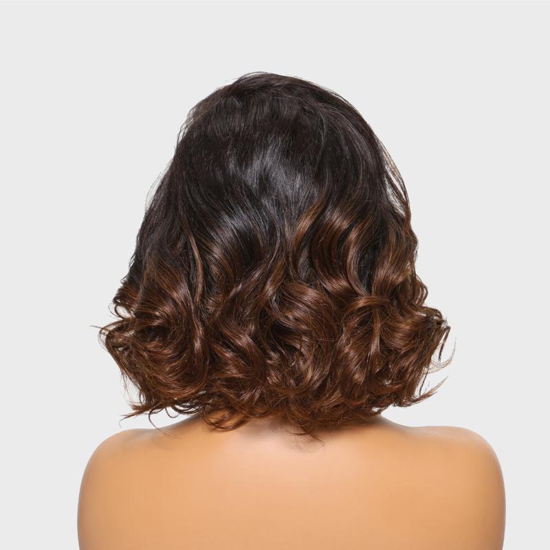 Sunber Chestnut Brown Ombre 13x4 Pre-Everything Loose Wave Wigs Glueless Short Wigs Bouncy Human Hair Shoulder length Lace Frontal Wigs Pre Plucked Pre Cut Lace Bleached Knots
