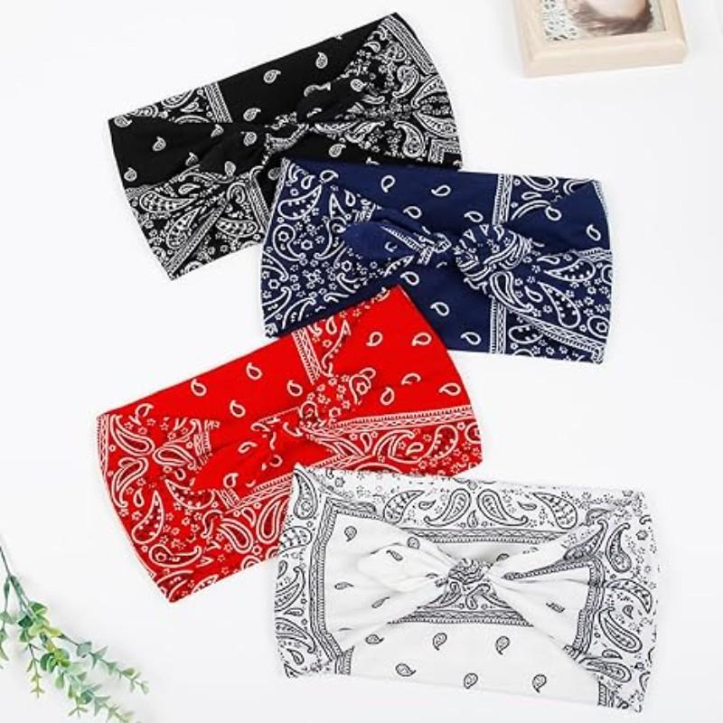 Women Rabbit Ear Hair Bands Set, Bunny Earbands, Paisley Boho Style Wide Headbands, No Slip Headbands, Anti-Slip Design, Thick African Sports Gym Workout Headband Scarf Accessories, Hairbands