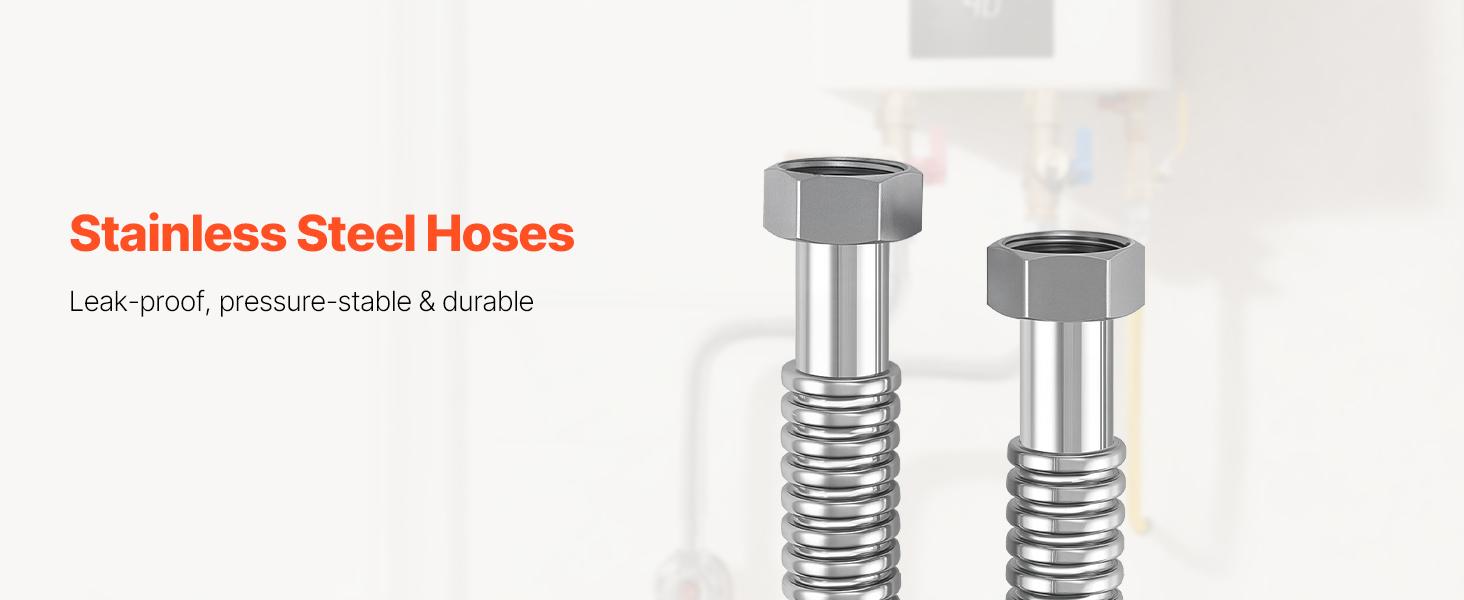 VEVOR Water Heater Kit, 24 Inch Length Water Heater Flex Connector, Waters Heaters Installation Kit with 1 FIPx 1 FIP Inlet Outlet Connection for Bathroom, Kitchen, Laundry Room, Boiler Room