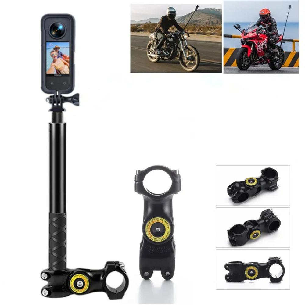 Adjustable Motorcycle and Bicycle Selfie Stick Handlebar Mount, Metal Camera Bracket with 1/4 Inch Screw, Compatible with Gopro and Insta360