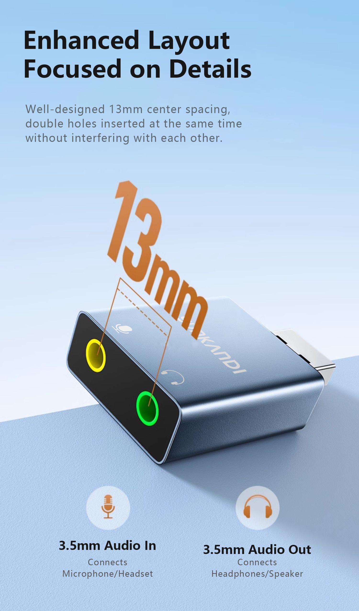 SUNKANDI USB to Audio Jack Sound Card Adapter with 3.5mm Headphone and Microphone USB to Aux 3.5mm External Audio Converter for Windows Mac Linux PC Laptops Desktops PS5 Switch 2