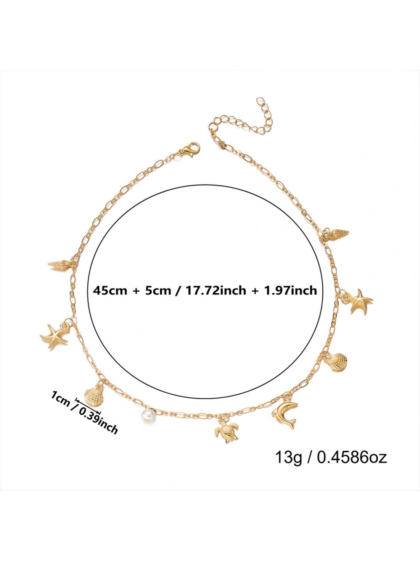 Boho Beach Style Starfish Shell Necklace, Versatile Dolphin Pendant, Perfect for Coastal Vibes, Ideal for Summer