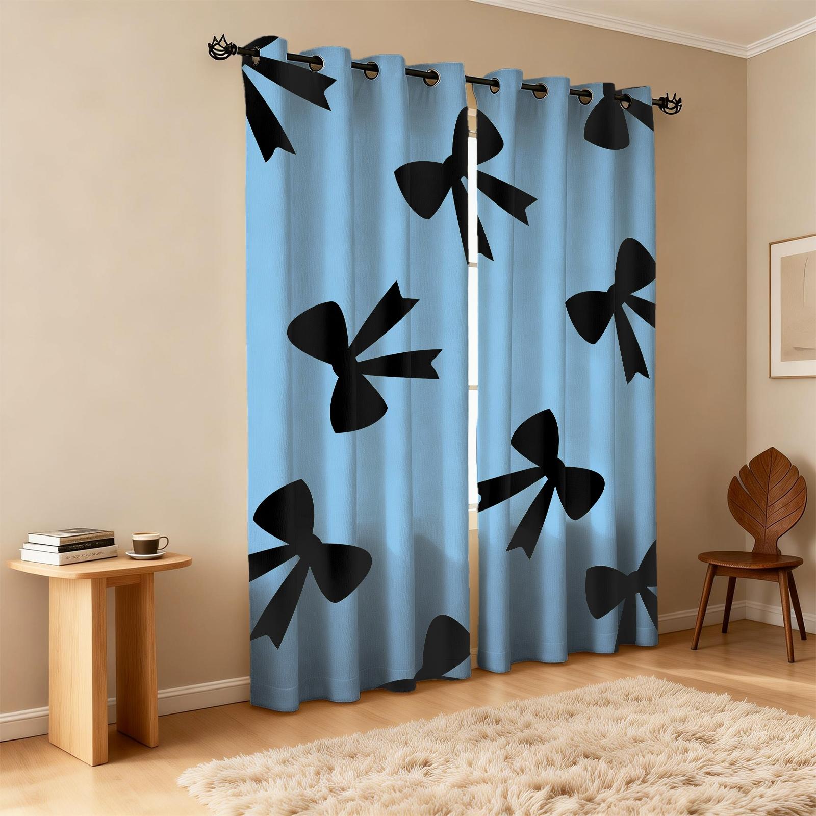 2Pcs INS Style Bow Curtains, Gentle Girly Design, High Shading Smooth Drape, Ideal for Influencer Bedroom Living Room Backdrop Decor