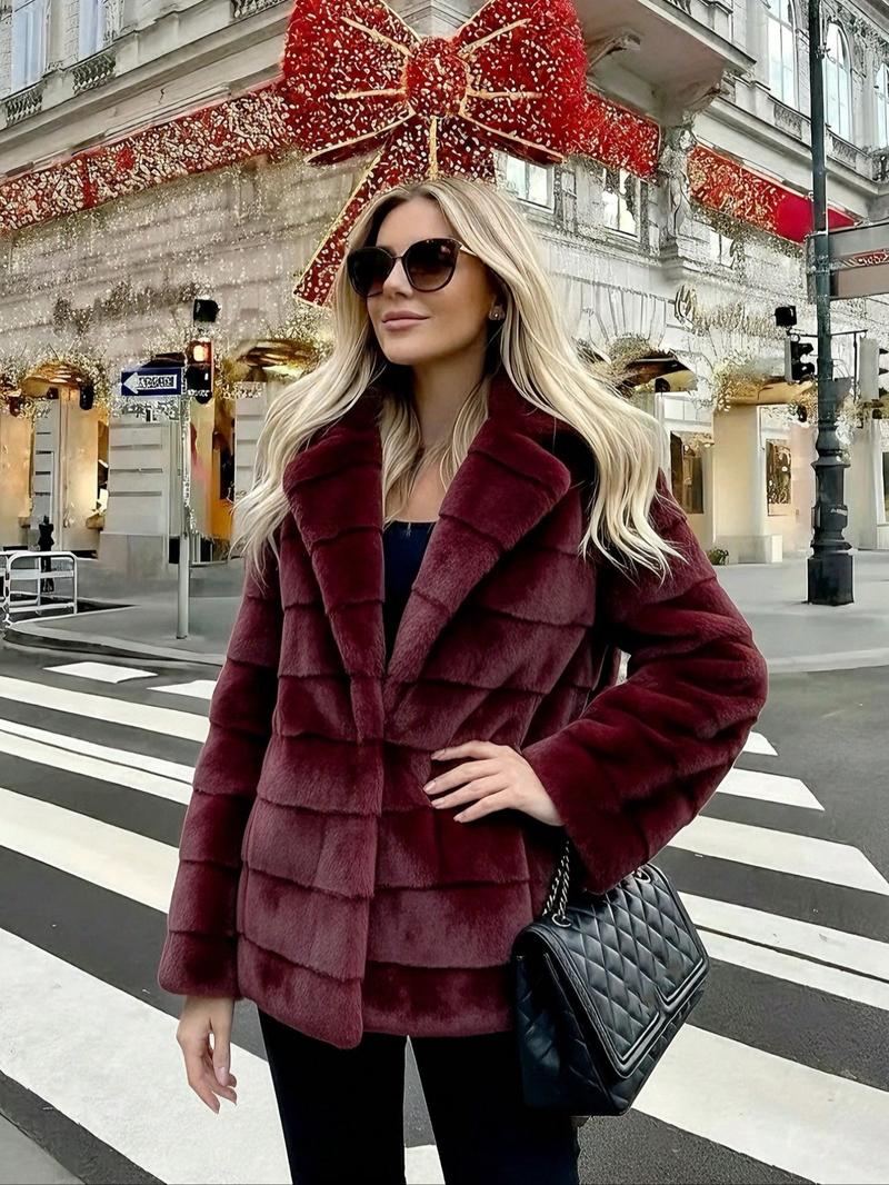 Women's Winter New Faux Fur Jacket Coat, Elegant Vintage Loose Long Sleeve Stand Collar, Daily Fashion Outerwear