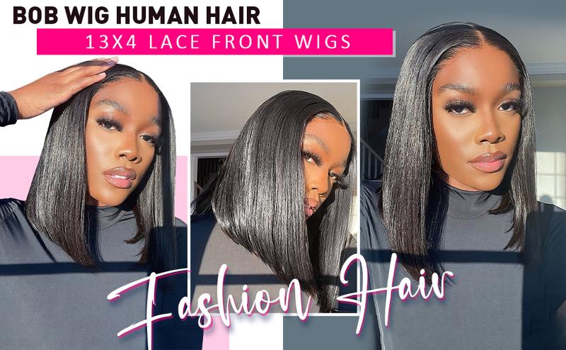 Hermsile Straight Bob Wigs Human Hair Wigs For Black Women 13x4 Straight Lace Front Wigs Human Hair Lace Front Wigs Pre Plucked HD Lace Frontal Wigs 180% Density Short Bob Wigs Natural Color 10 inch