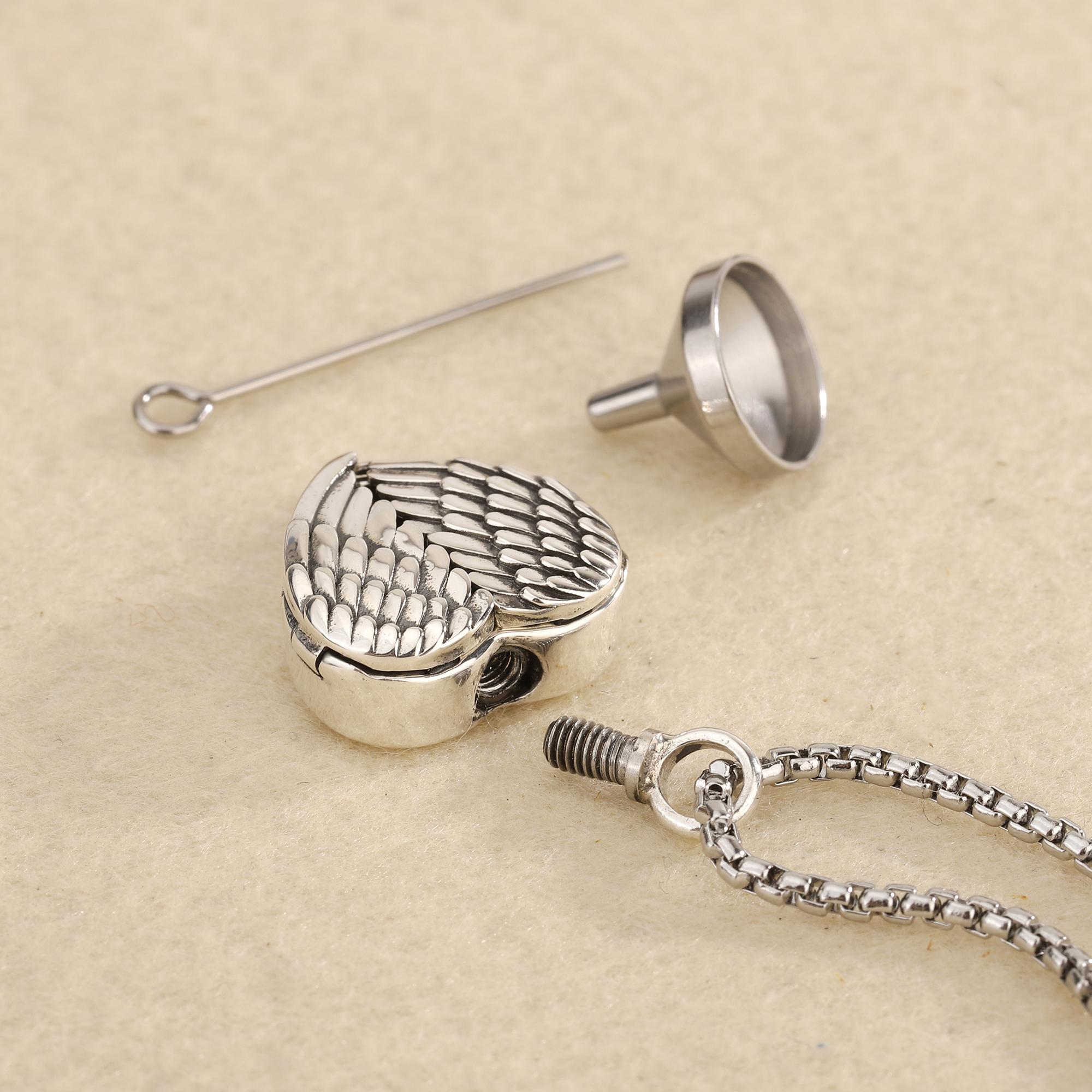S925 Sterling Silver Locket Cremation Necklace with Angel Wings, Ashes Keepsake Pendant, Customize Photo Urn Jewelry, Memorial Gift for Loss S925 Sterling Silver Locket Cremation Necklace with Angel Wings, Ashes Keepsake Pendant, Customize Photo Urn Jewelry, Memorial Gift for Loss