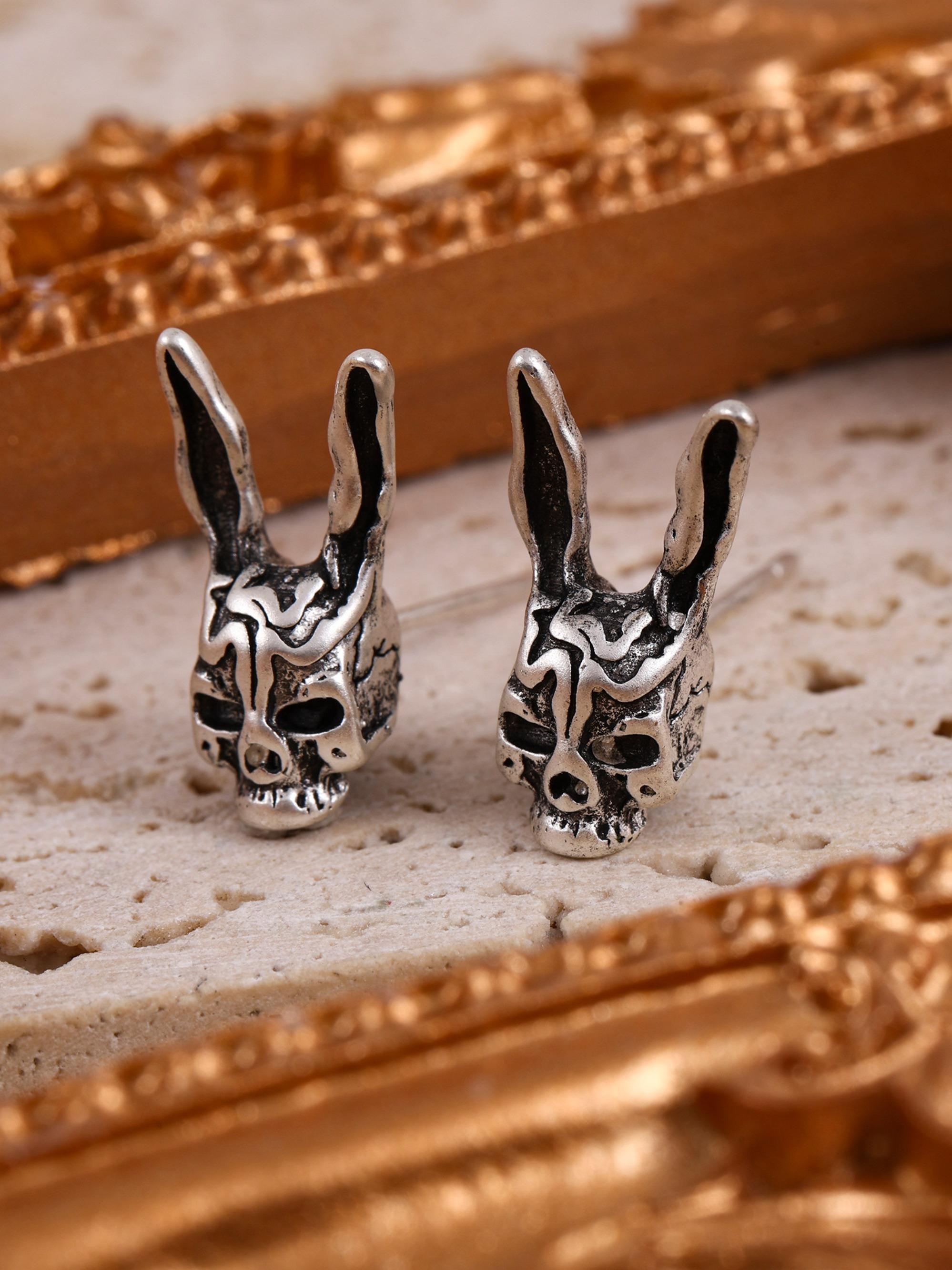 Vintage Skull Rabbit Earrings, Distressed Dark Punk Style, Streetwear Fashion, Daily Casual Wear, Unique Gift for Friends