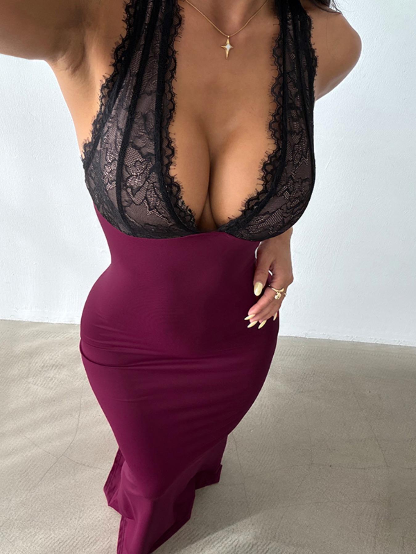 Lace Cup Backless Dress, Elegant Lace Design, Perfect for Special Occasions, Stylish Women's Clothing, Comfortable Fit