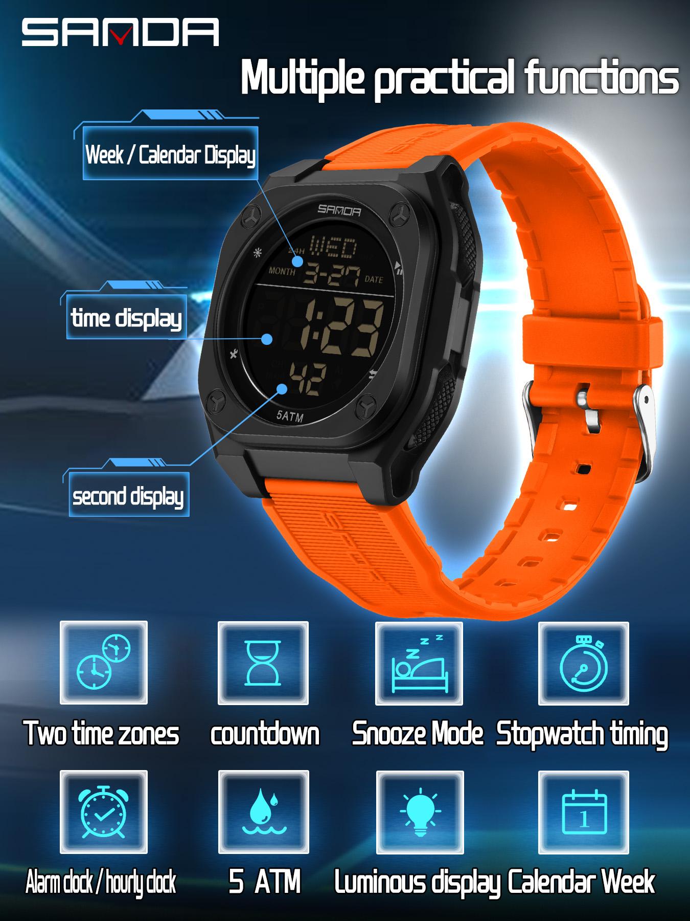 SANDA Men's Sports Watch Fashion and Leisure Men's LED Single Display Night Light Waterproof Multi functional Timing Electronic Watch Best Gift+BOX Waterproof Multifunctional Watch